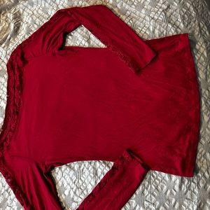 Sexy Red Top Lace Collar Long Sleeves Size Large